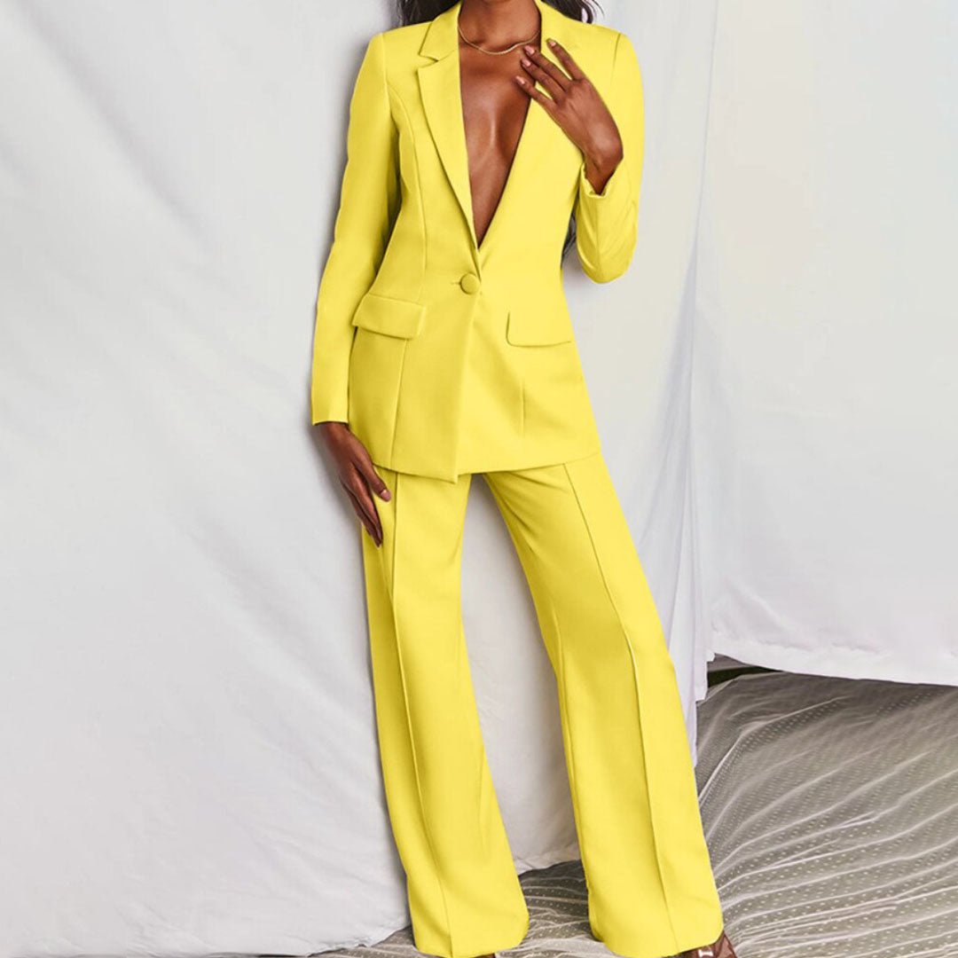 Women's Coordinated Office Evening Blazer Wide-Leg Suit