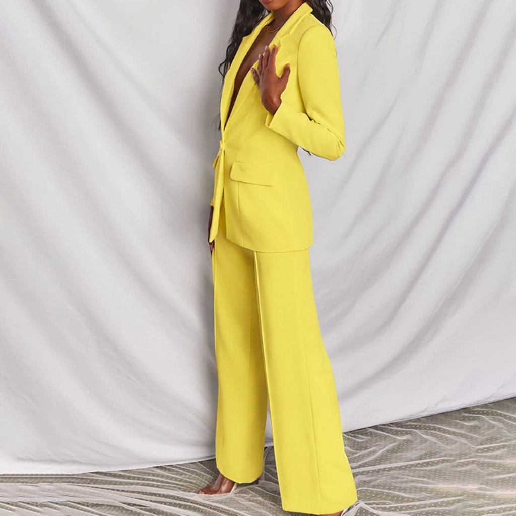 Women's Coordinated Office Evening Blazer Wide-Leg Suit
