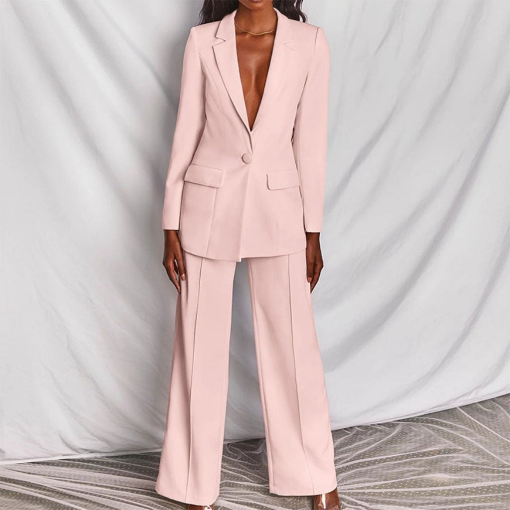 Women's Coordinated Office Evening Blazer Wide-Leg Suit