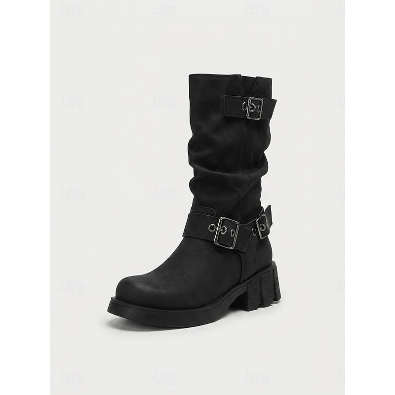 Women's Motorcycle Style Heeled Boots with Grip Sole