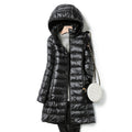 Women's Long Light Puffer Overcoat with Hood