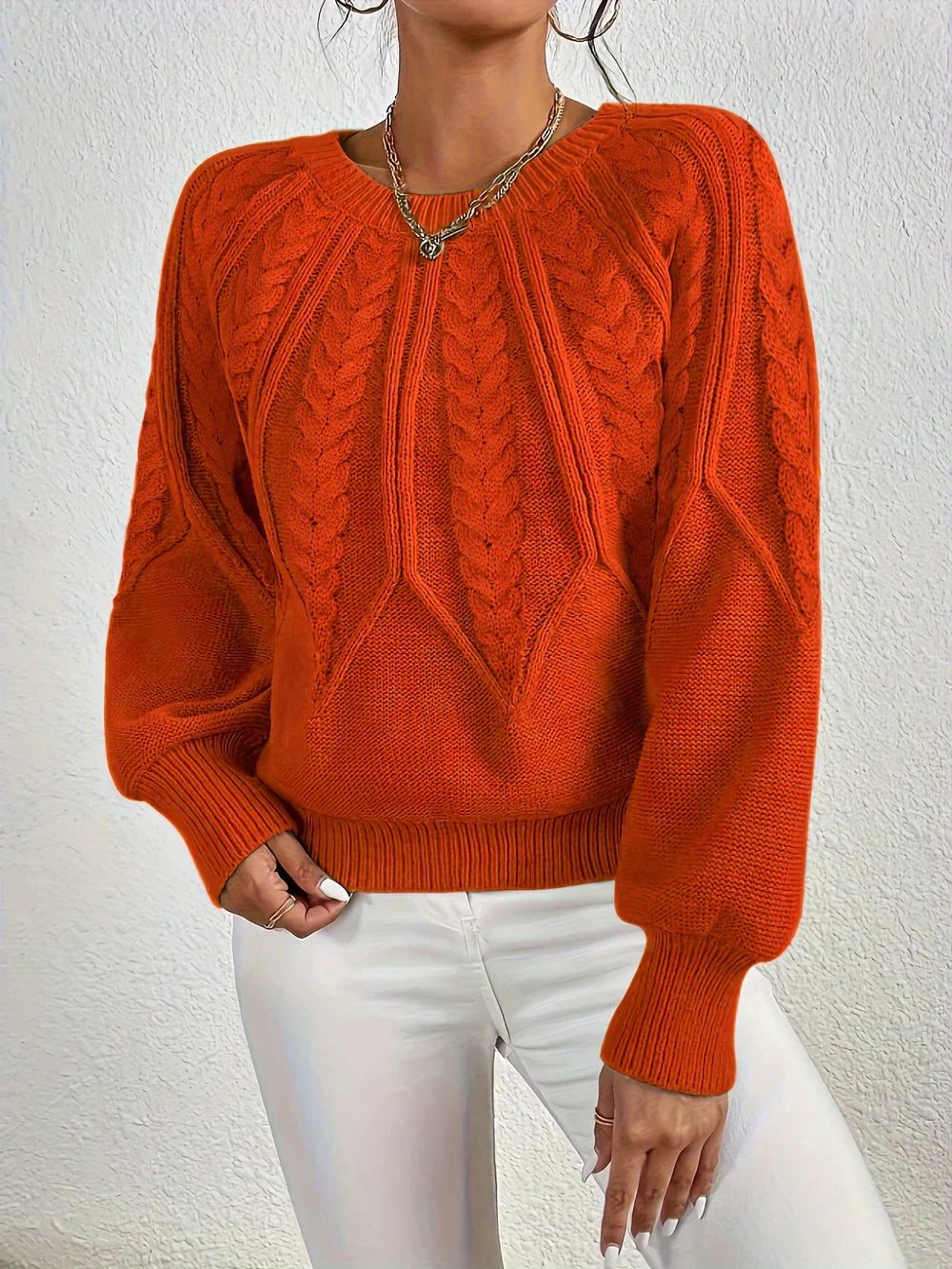 Women's Classic Short Body Crew Cable-Knit Sweater