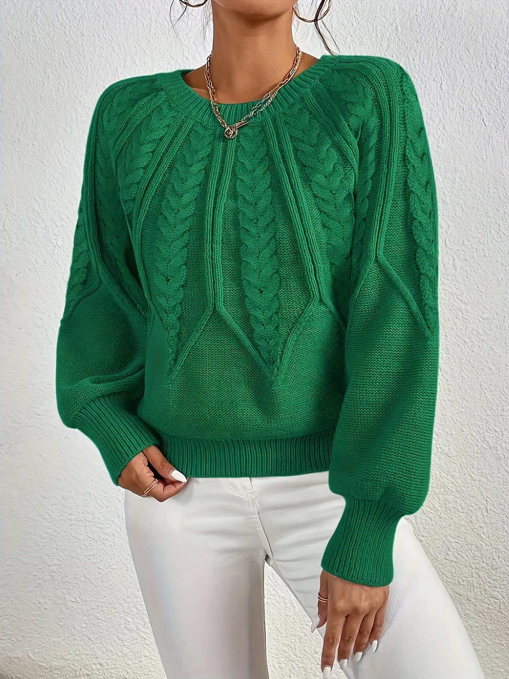 Women's Classic Short Body Crew Cable-Knit Sweater
