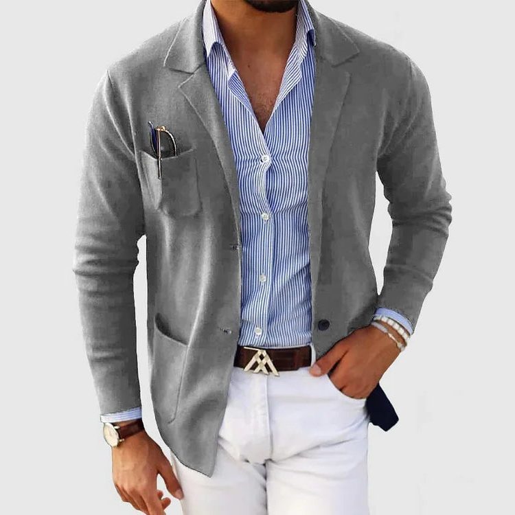 Men's Tailored Knit Lapel Blazer-Style Cardigan