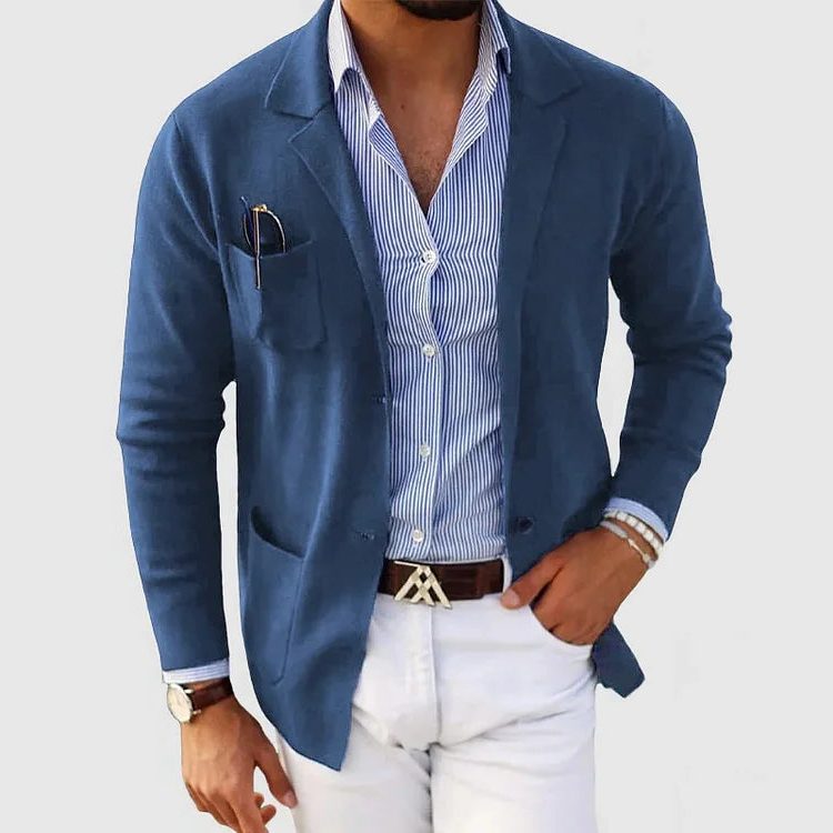 Men's Tailored Knit Lapel Blazer-Style Cardigan
