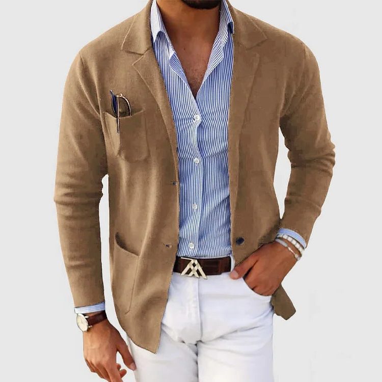 Men's Tailored Knit Lapel Blazer-Style Cardigan