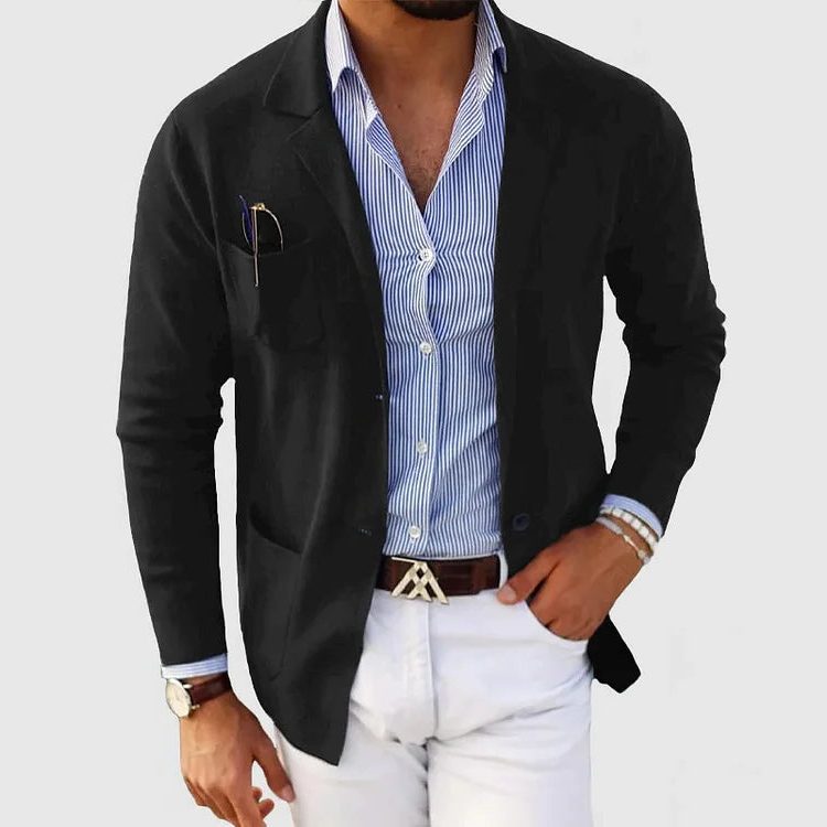 Men's Tailored Knit Lapel Blazer-Style Cardigan