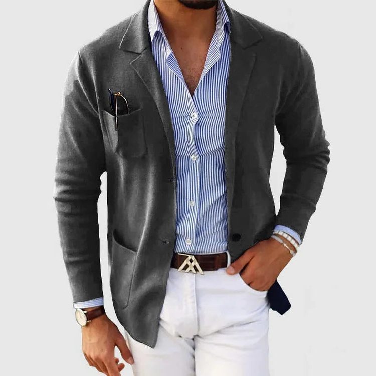 Men's Tailored Knit Lapel Blazer-Style Cardigan