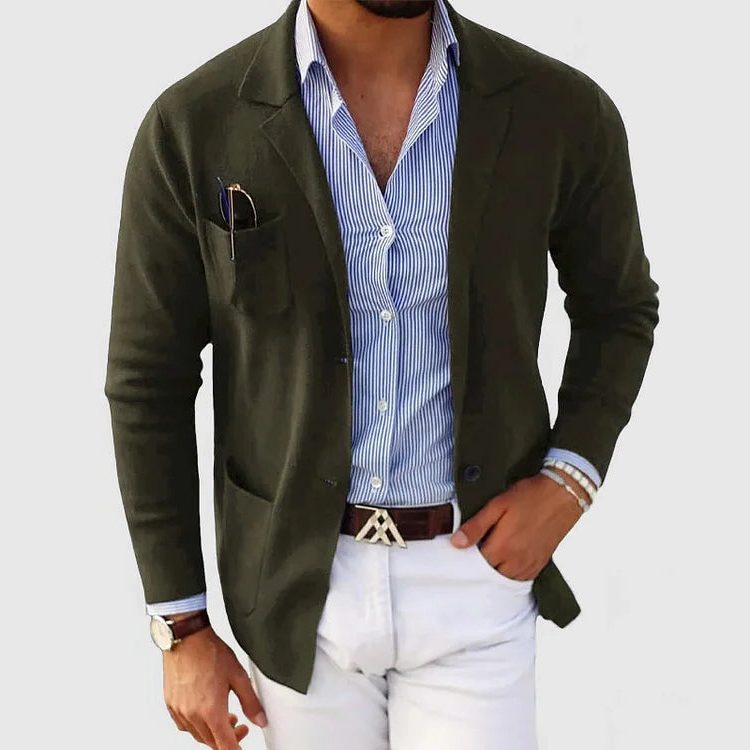 Men's Tailored Knit Lapel Blazer-Style Cardigan