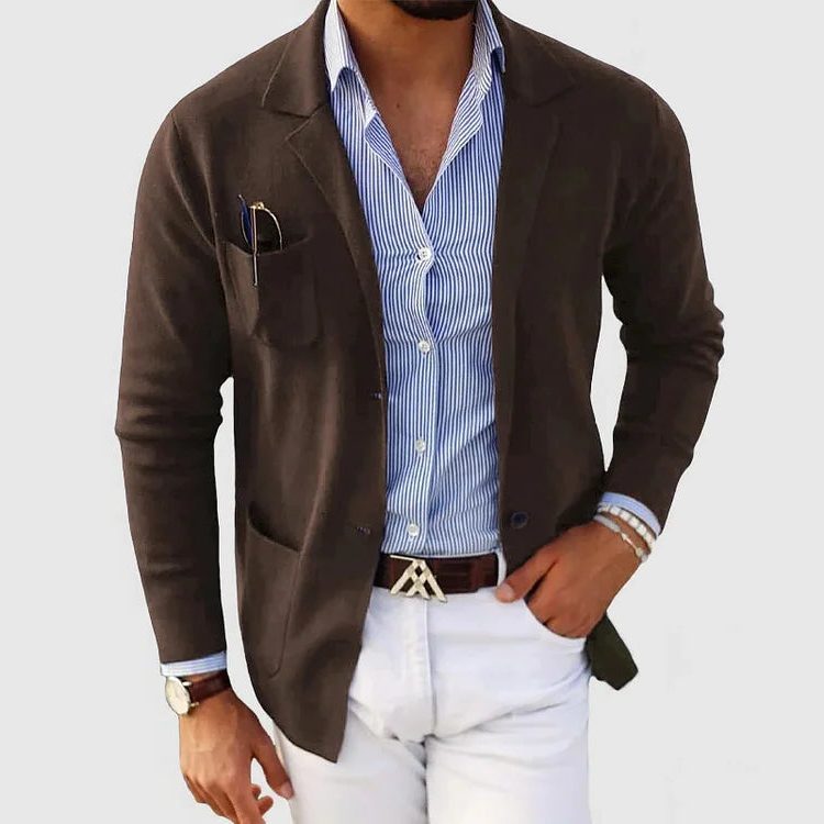 Men's Tailored Knit Lapel Blazer-Style Cardigan