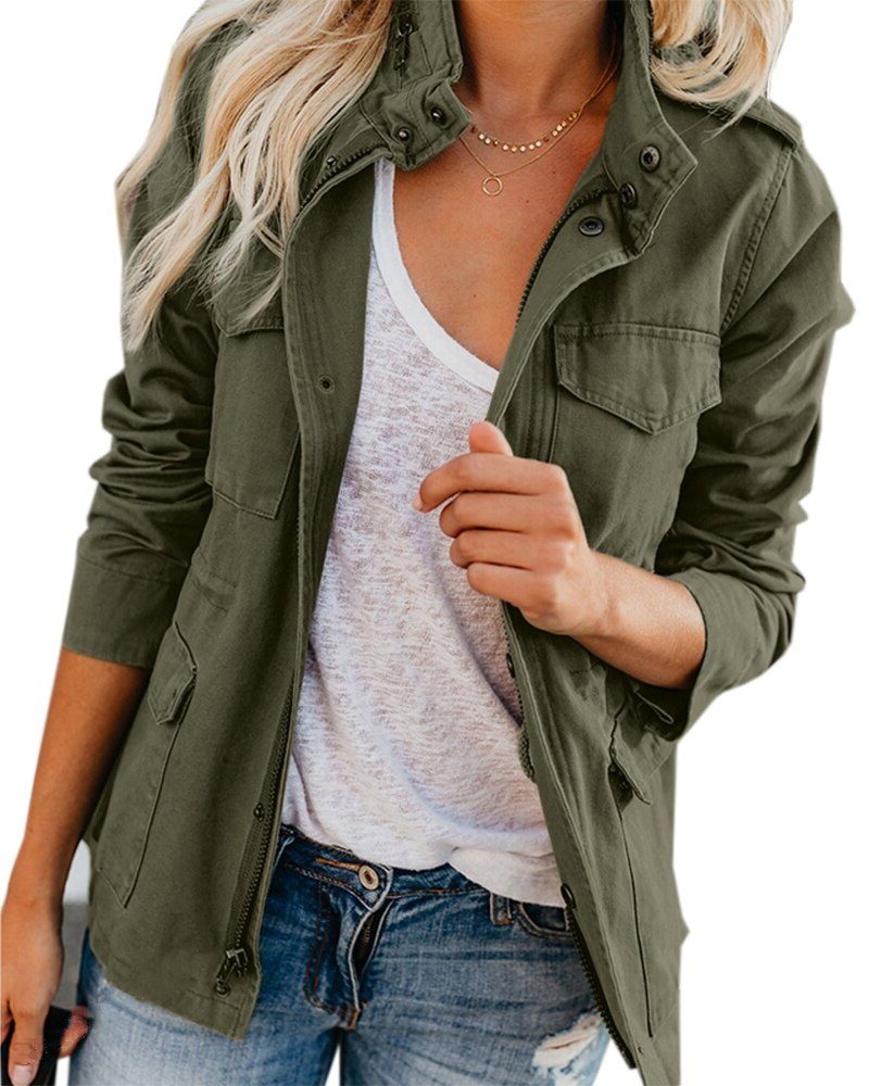 Women's Button-Front Utility Coat with Structured Collar