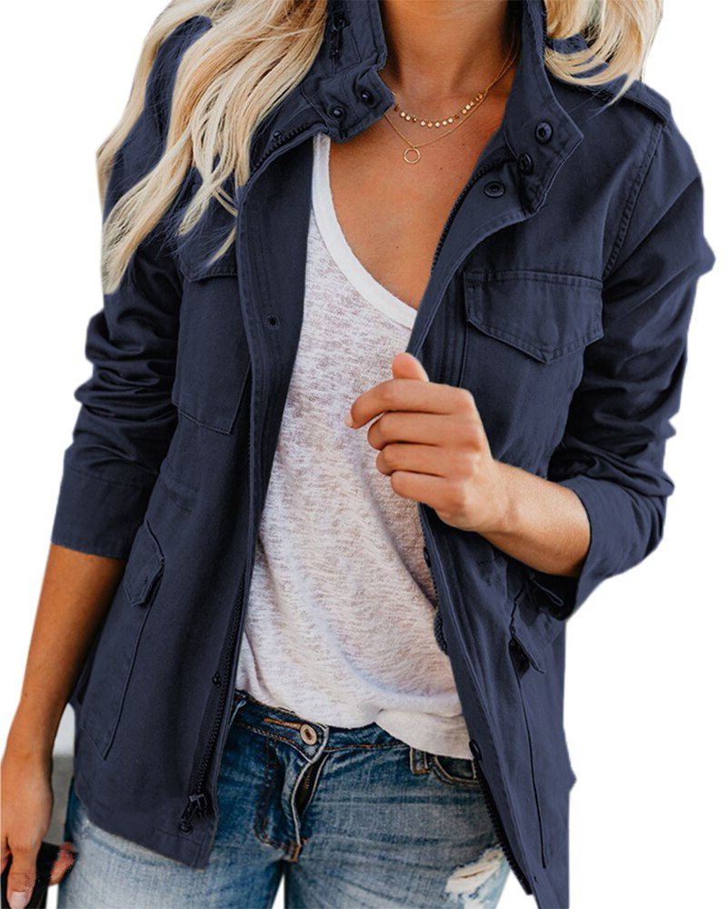 Women's Button-Front Utility Coat with Structured Collar