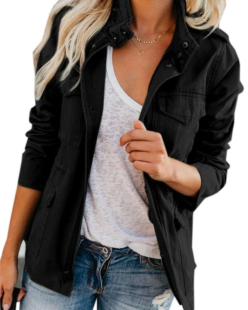 Women's Button-Front Utility Coat with Structured Collar