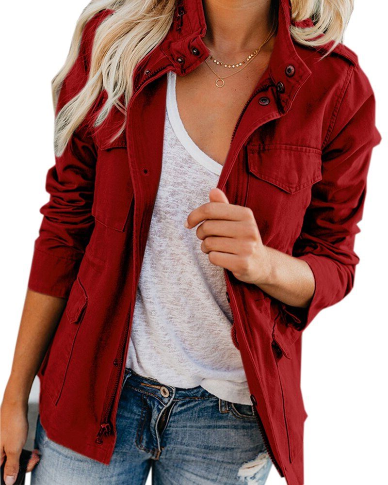 Women's Button-Front Utility Coat with Structured Collar
