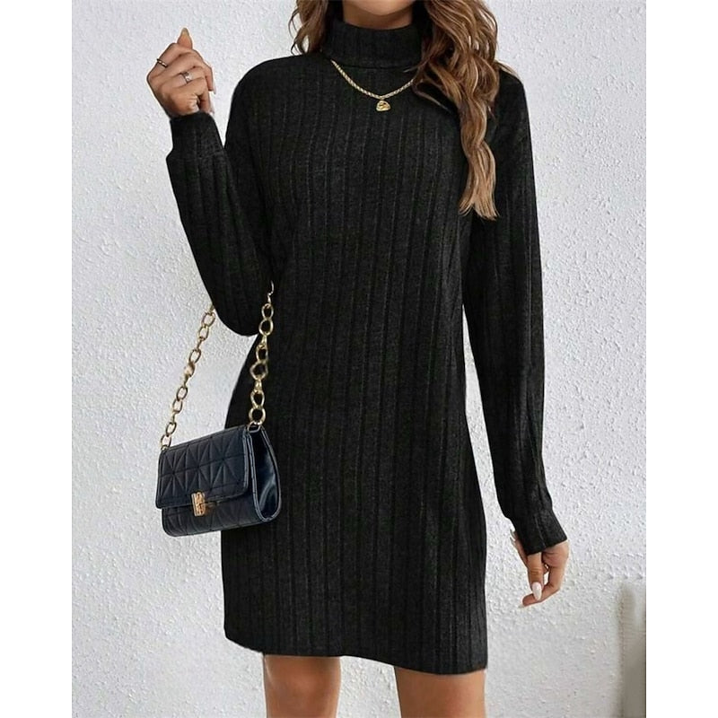 Women's High Neck Ribbed Everyday Sweater Dress