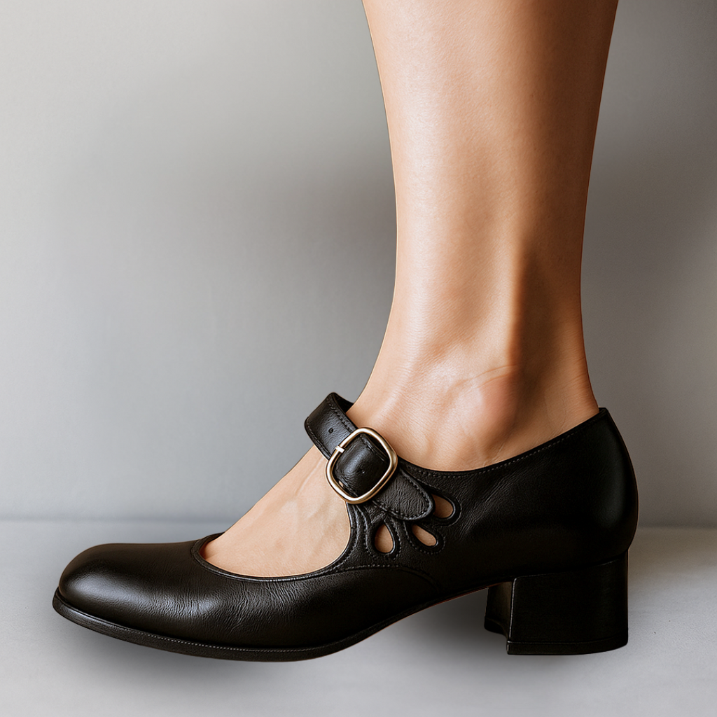 Women's Modest Heel Rounded Toe Strappy Mary Jane Pumps