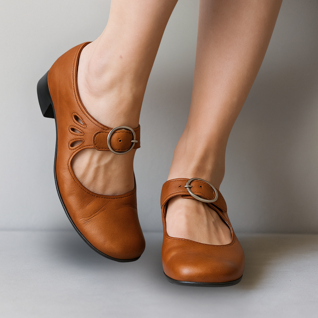 Women's Modest Heel Rounded Toe Strappy Mary Jane Pumps