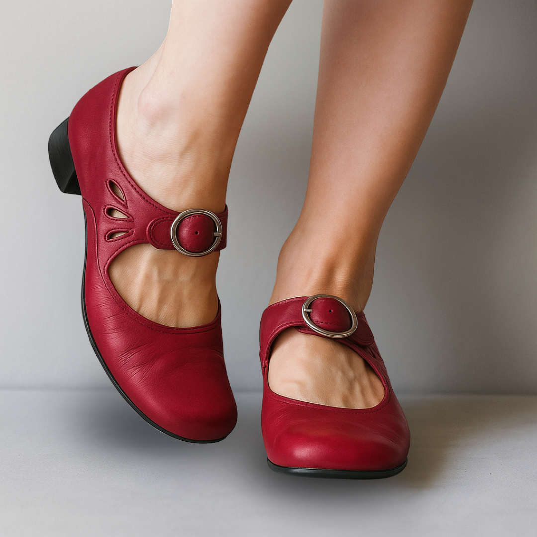 Women's Modest Heel Rounded Toe Strappy Mary Jane Pumps