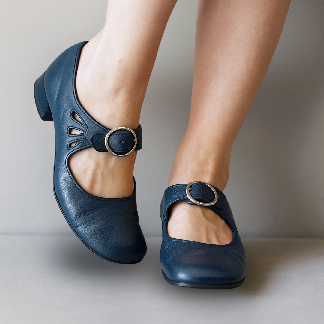 Women's Modest Heel Rounded Toe Strappy Mary Jane Pumps