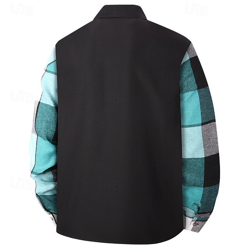 Men's Contrast-Paneled Button-Front Shirt Coat