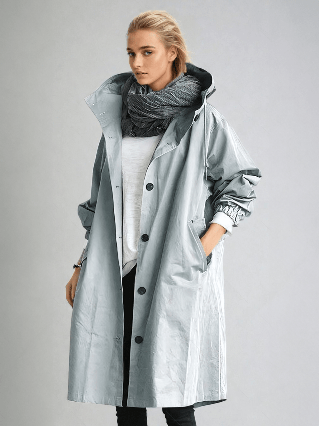 Women's Roomy Classic-Style Trench Coat with Hood