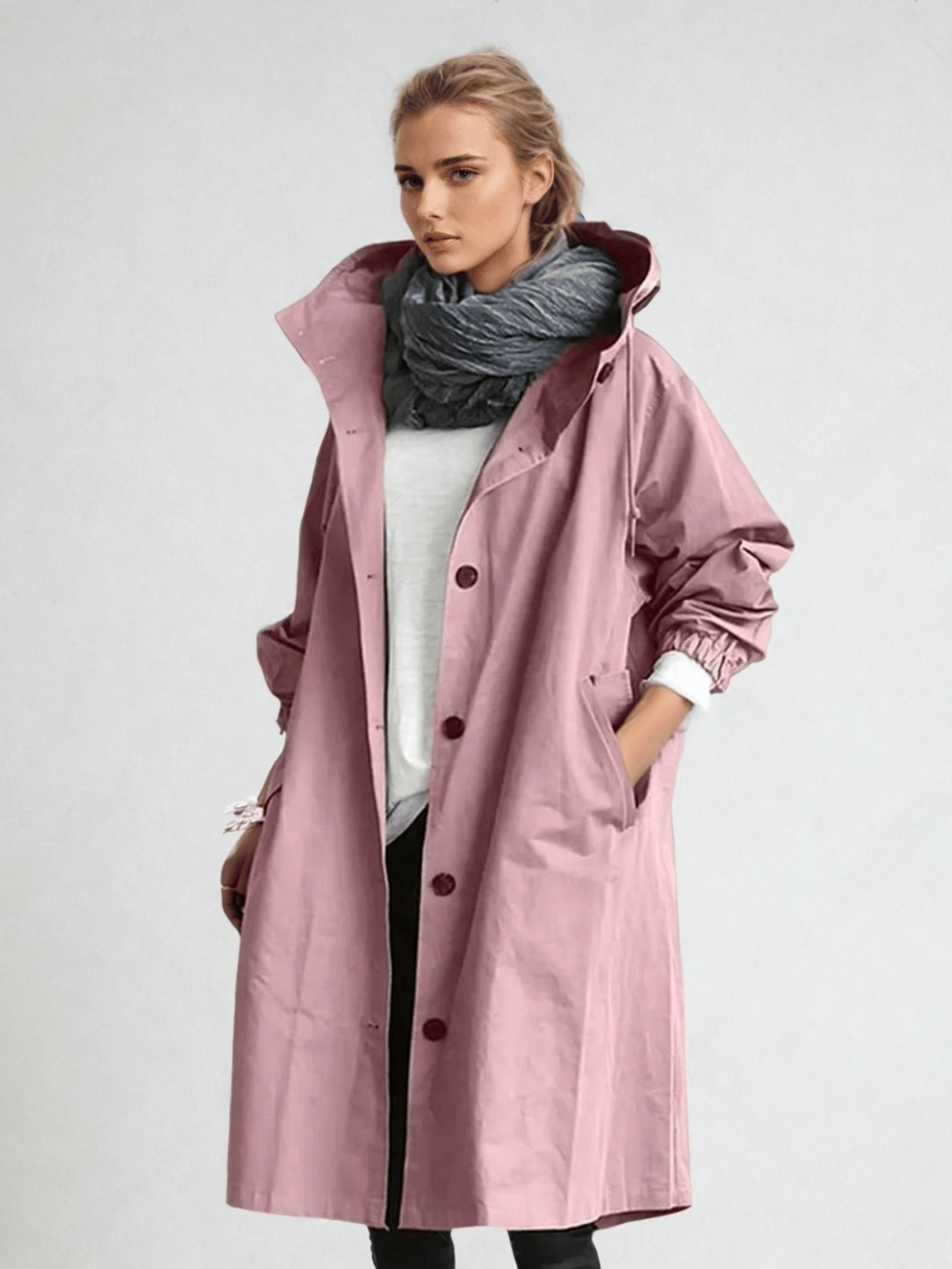 Women's Roomy Classic-Style Trench Coat with Hood