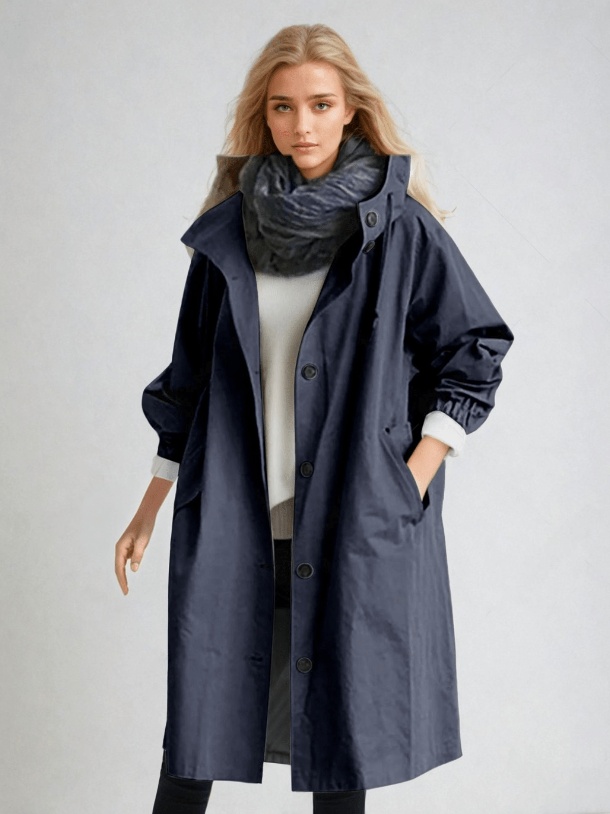 Women's Roomy Classic-Style Trench Coat with Hood