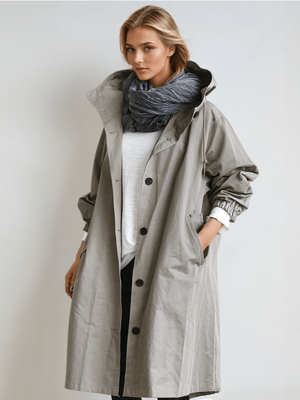 Women's Roomy Classic-Style Trench Coat with Hood