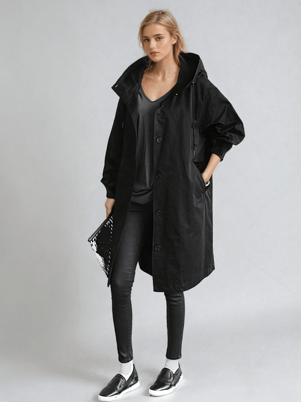 Women's Roomy Classic-Style Trench Coat with Hood