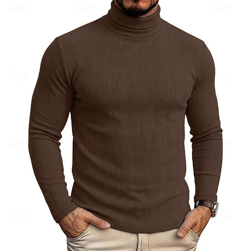Men's Fitted Fine Rib High Neck Knit Sweater