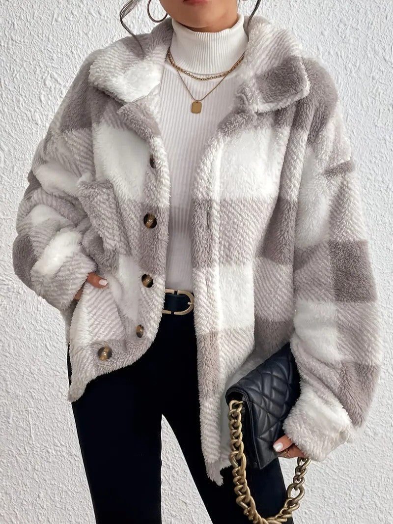 Women's Cozy Roomy Plaid Jacket for Winter Layering