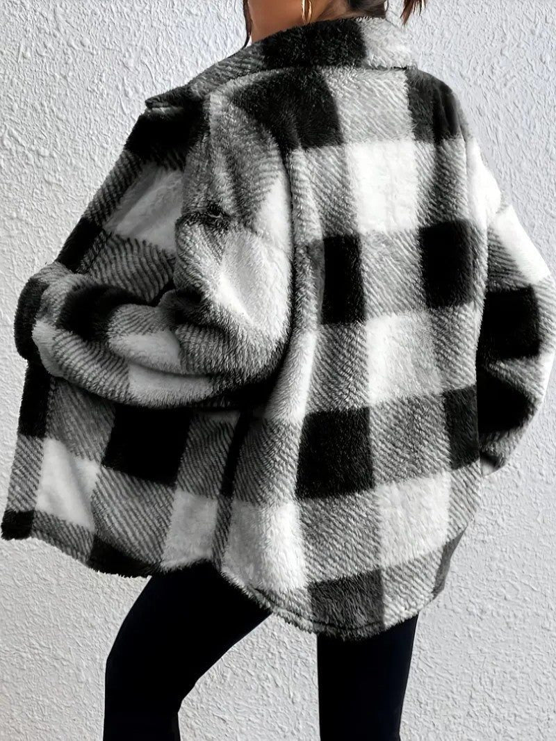 Women's Cozy Roomy Plaid Jacket for Winter Layering