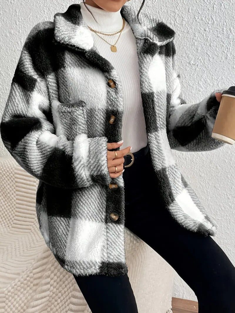 Women's Cozy Roomy Plaid Jacket for Winter Layering