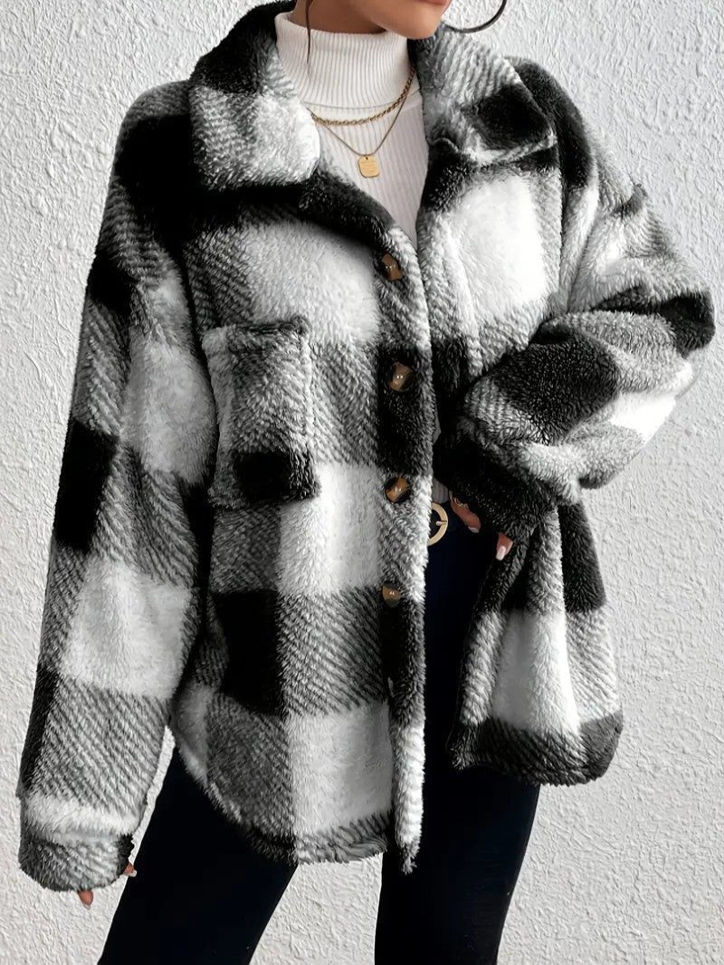 Women's Cozy Roomy Plaid Jacket for Winter Layering