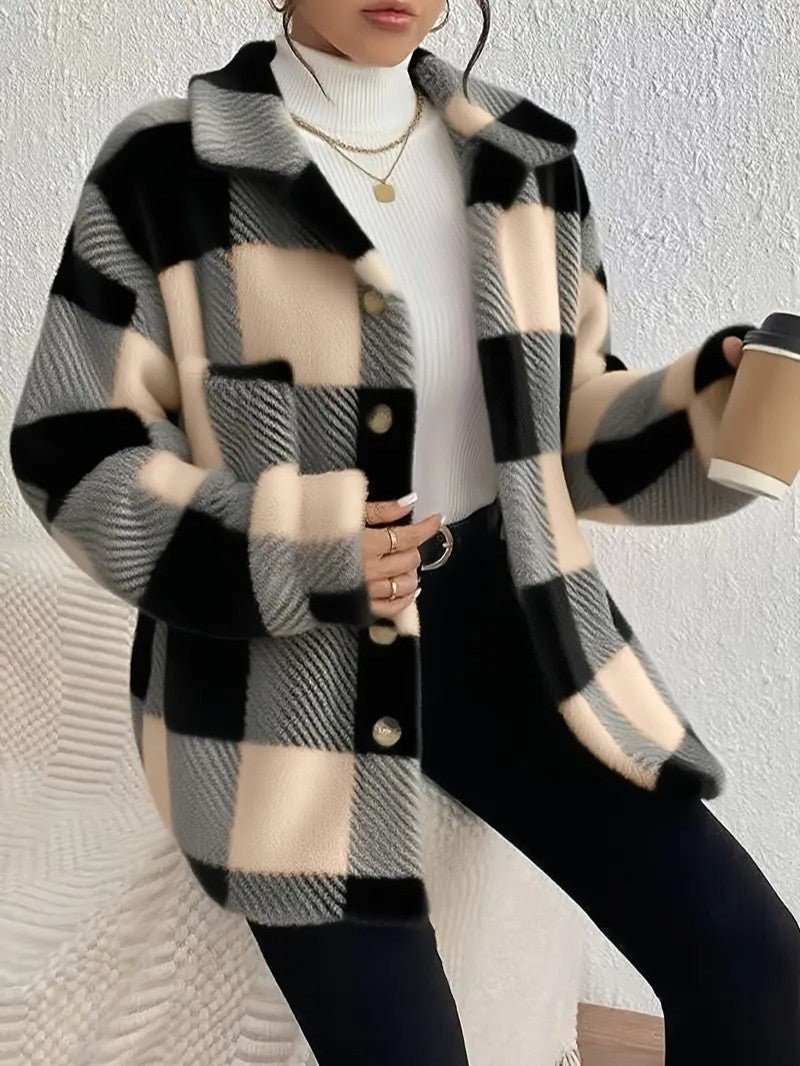 Women's Cozy Roomy Plaid Jacket for Winter Layering