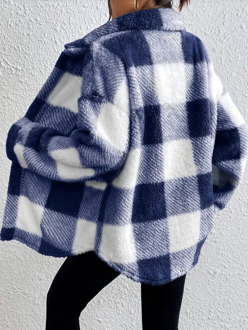 Women's Cozy Roomy Plaid Jacket for Winter Layering
