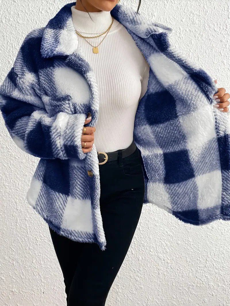 Women's Cozy Roomy Plaid Jacket for Winter Layering