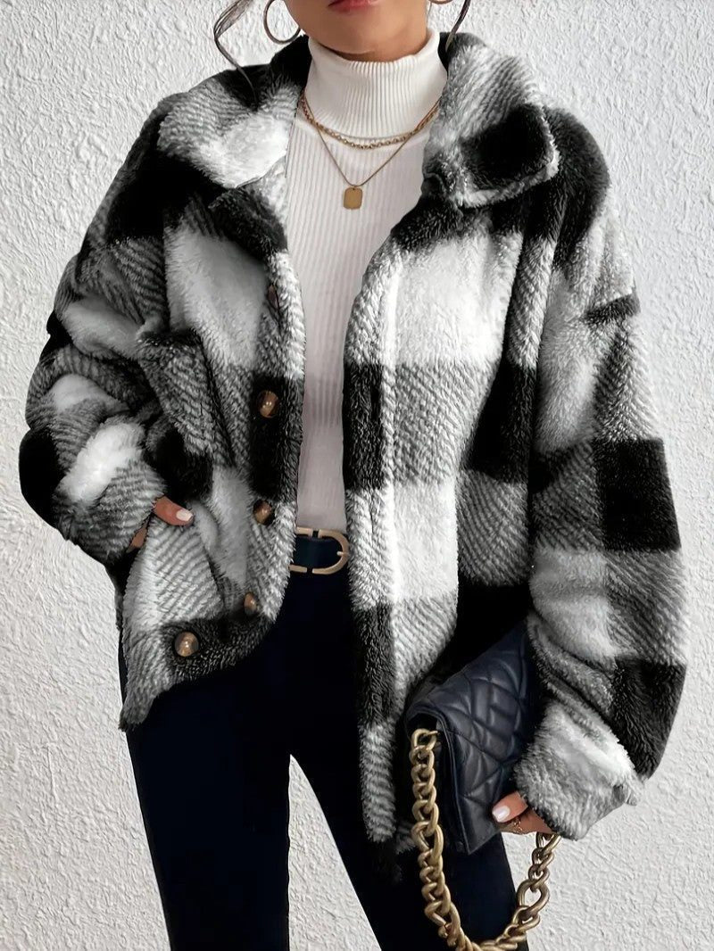 Women's Cozy Roomy Plaid Jacket for Winter Layering
