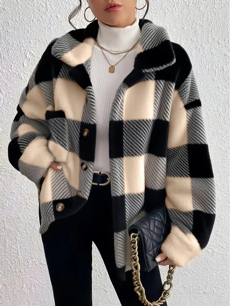 Women's Cozy Roomy Plaid Jacket for Winter Layering