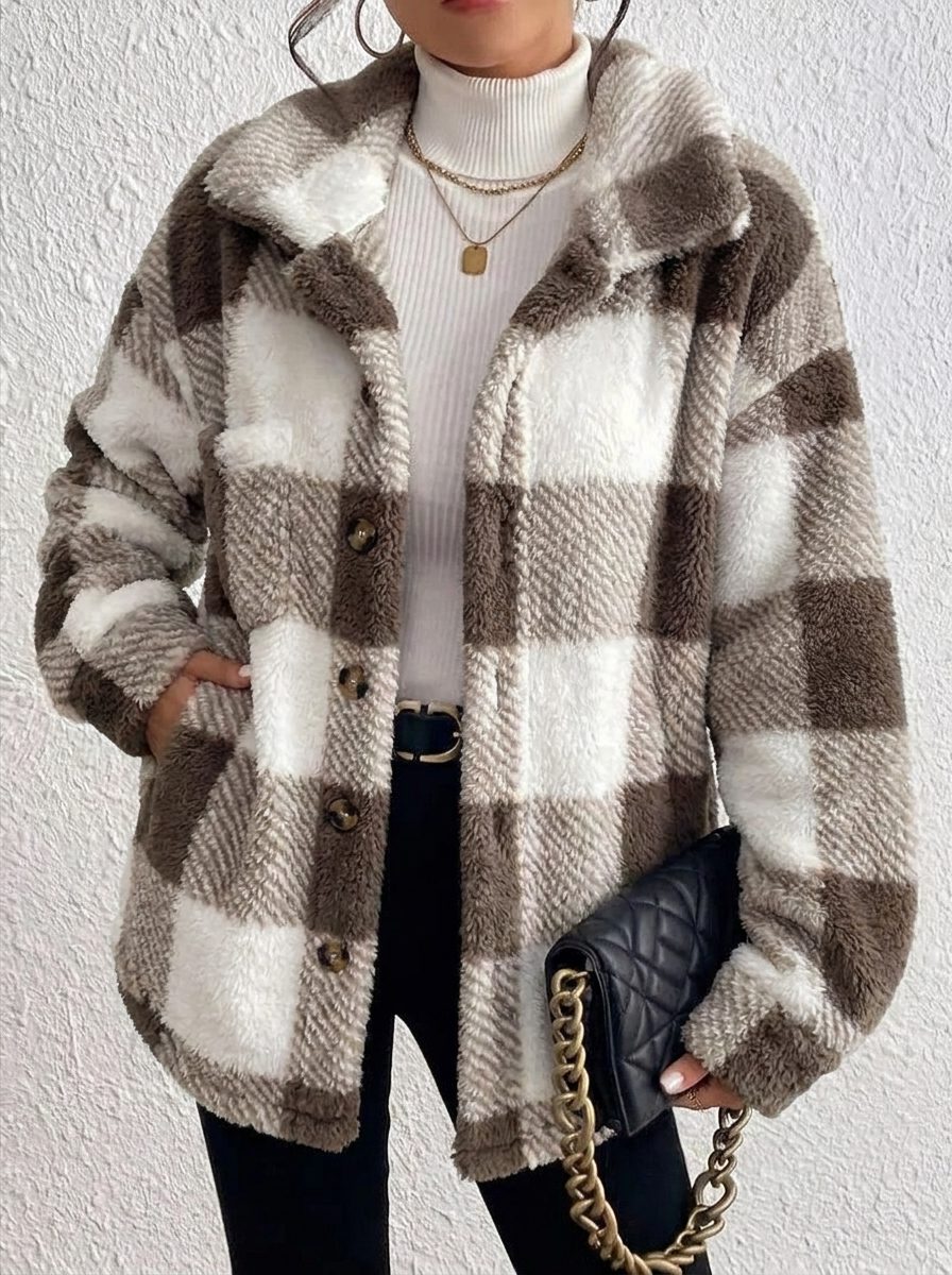 Women's Cozy Roomy Plaid Jacket for Winter Layering