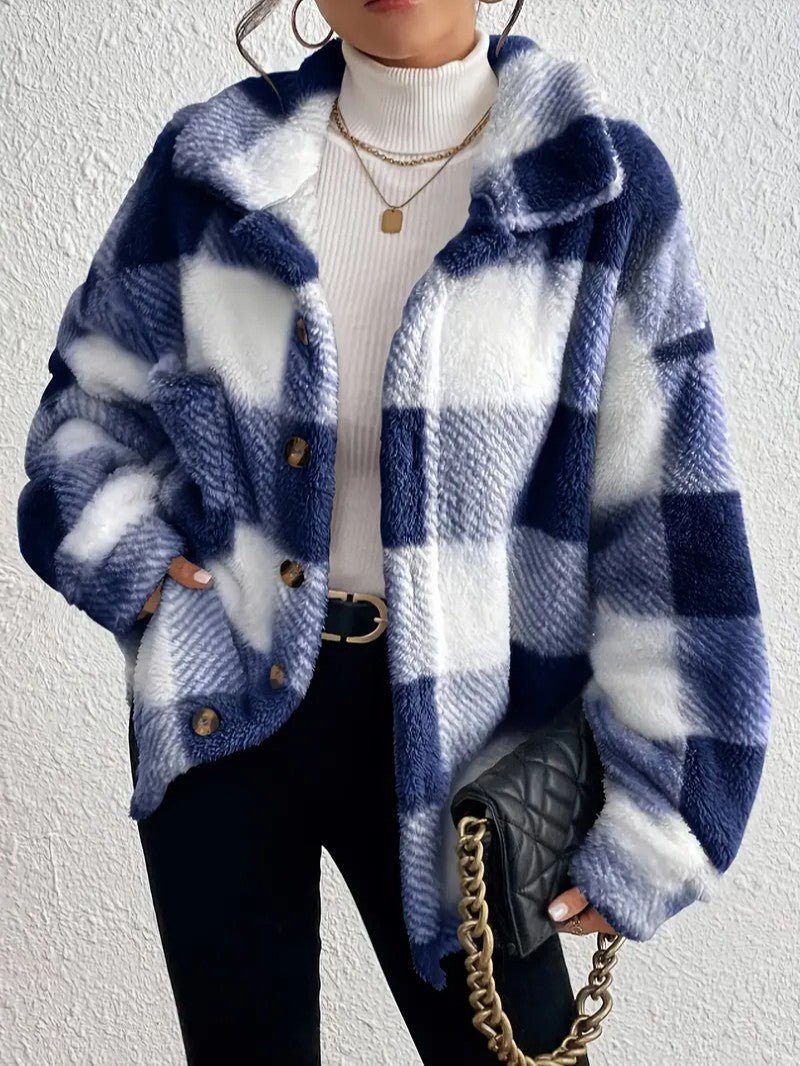 Women's Cozy Roomy Plaid Jacket for Winter Layering