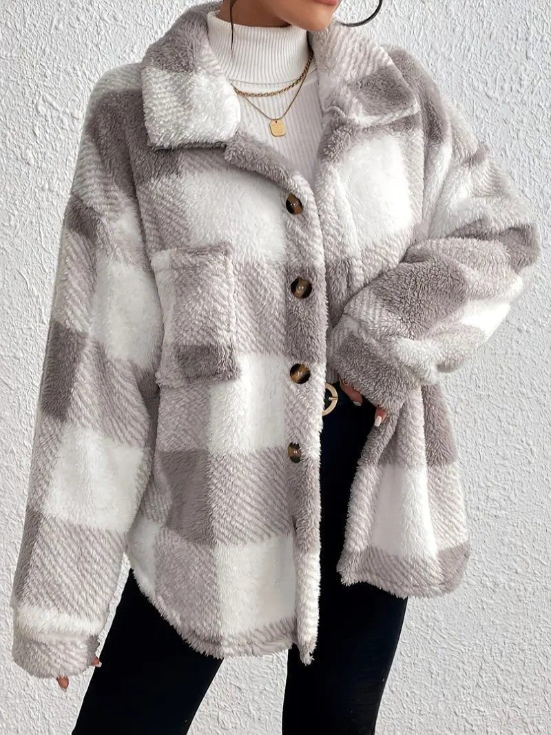 Women's Cozy Roomy Plaid Jacket for Winter Layering