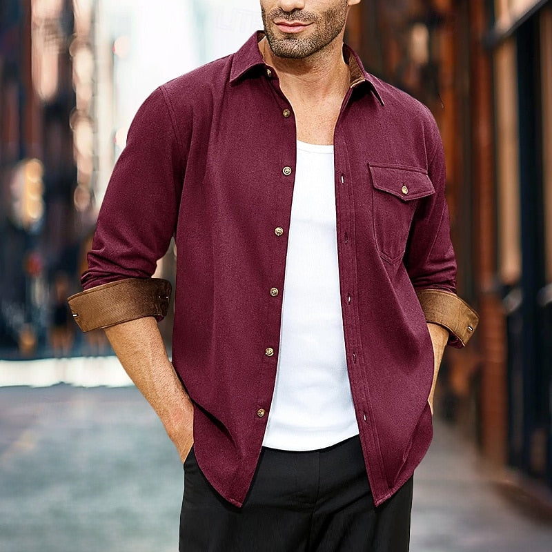 Men's Button Front Overshirt Coat with Chest Pocket