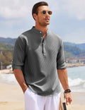 Men's Holiday Band Collar Popover Style Shirt