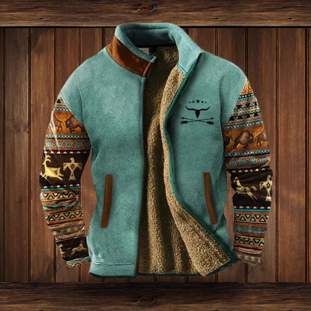 Men's Western Aztec Print Lined Button-Up Knit Jacket