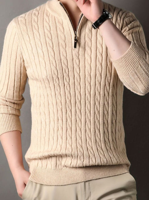 Men's Refined Textured Cable Half-Zip Knit Sweater