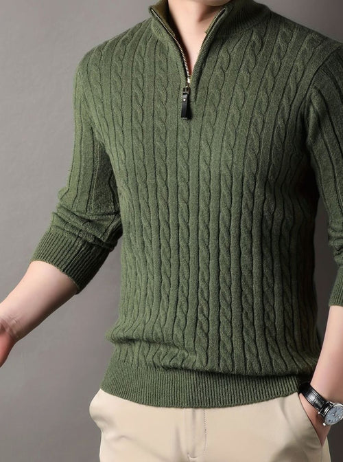 Men's Refined Textured Cable Half-Zip Knit Sweater