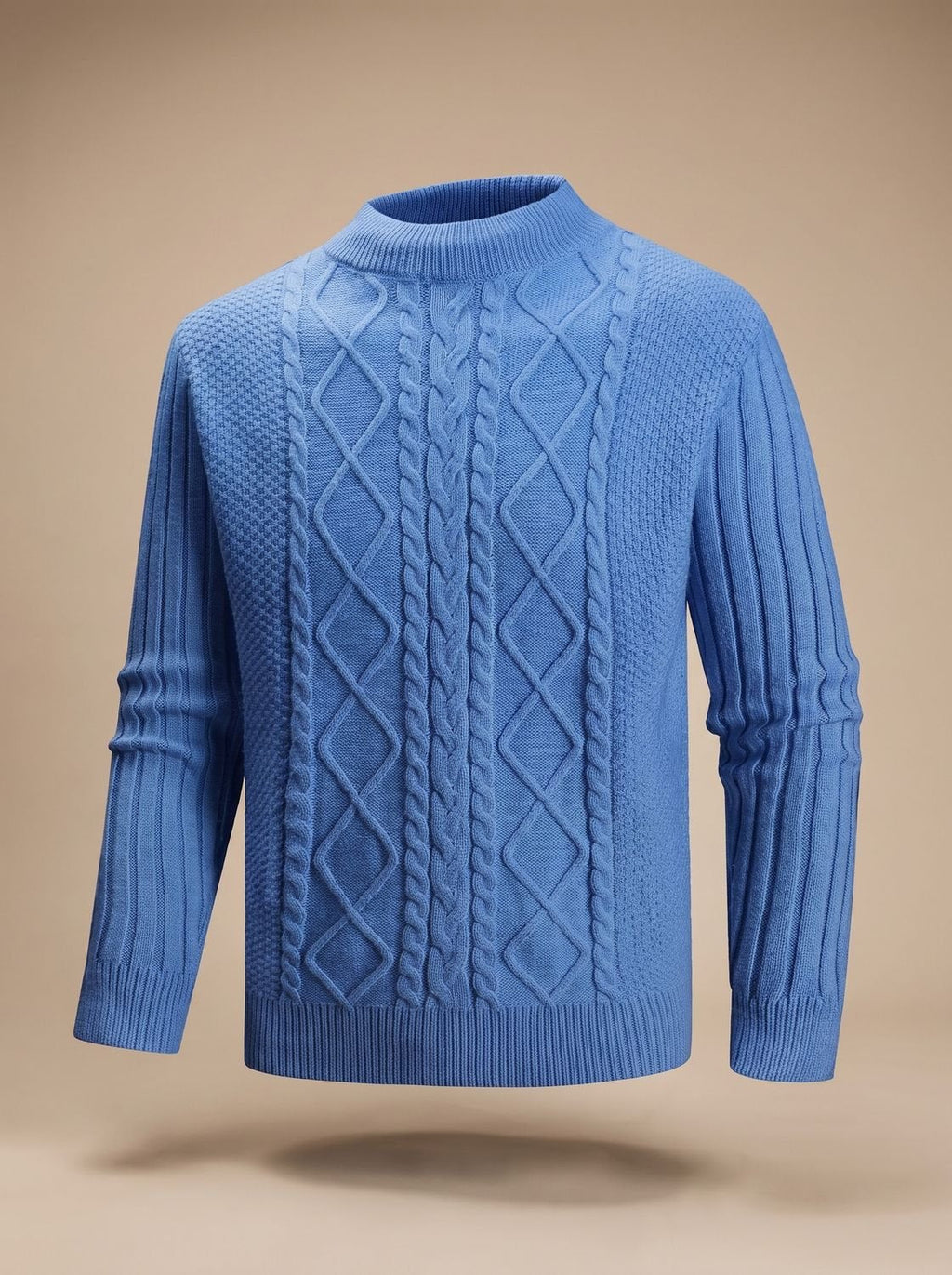 Men's Warm Mock Neck Cotton Blend Cable Sweater