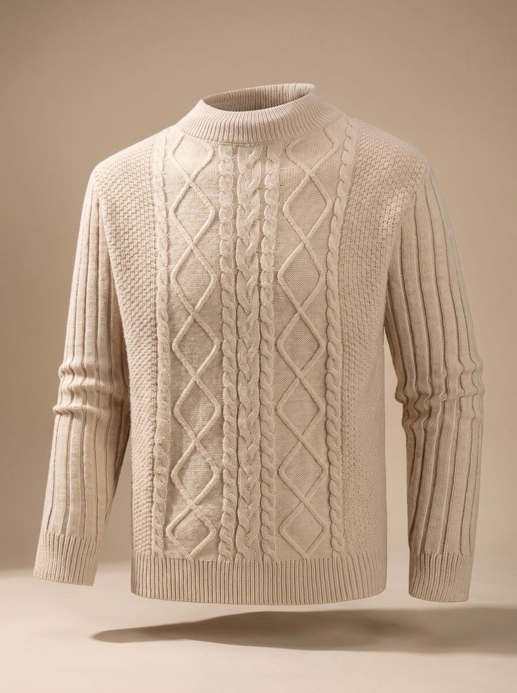 Men's Warm Mock Neck Cotton Blend Cable Sweater