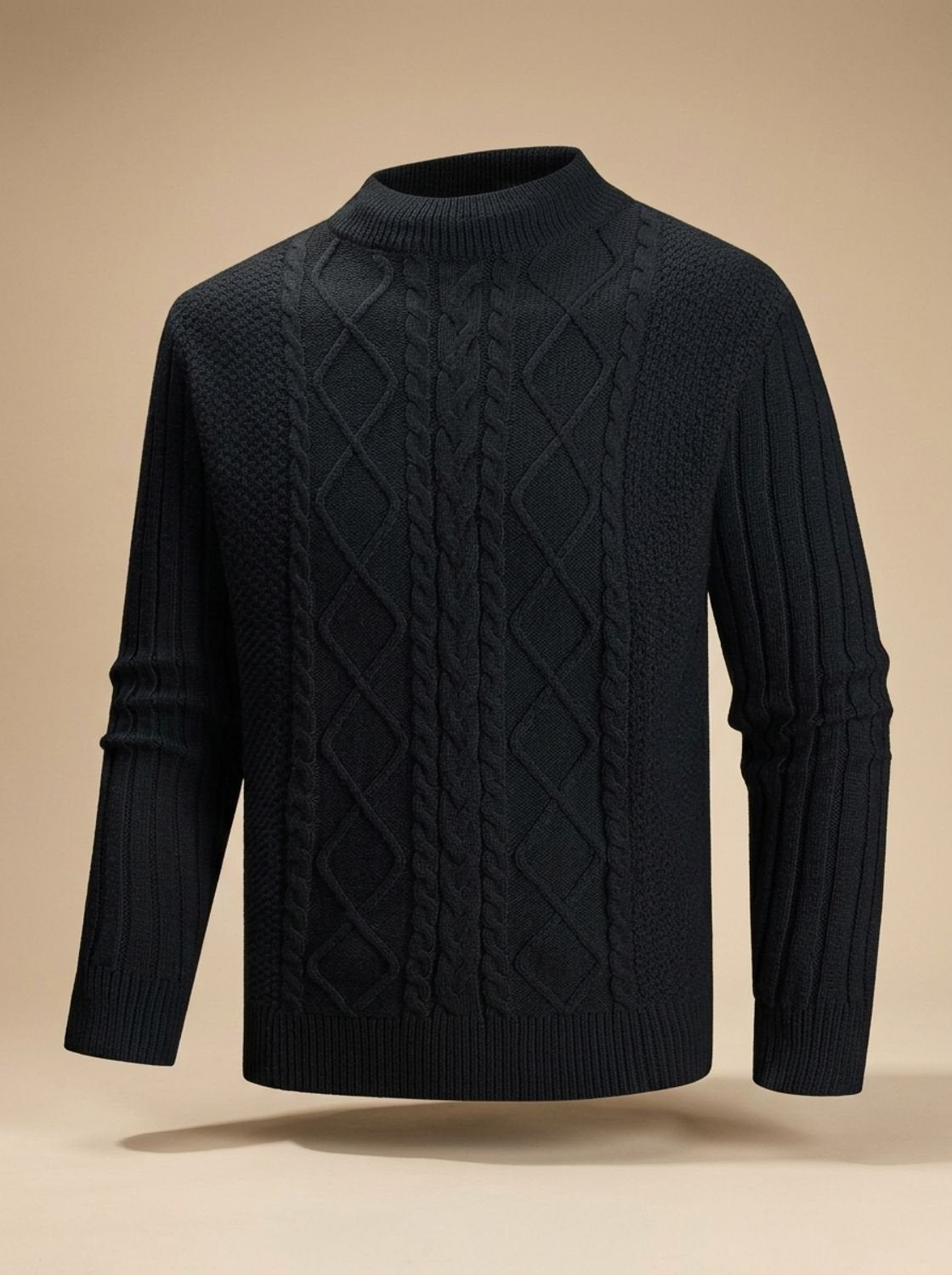 Men's Warm Mock Neck Cotton Blend Cable Sweater